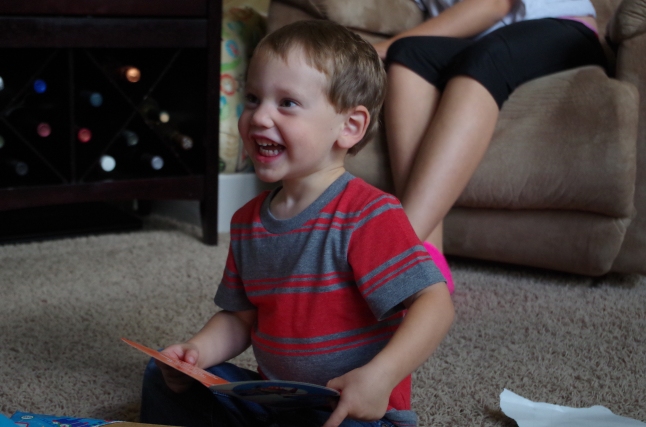 He got a Thomas card and a Planes card that he seriously loved!